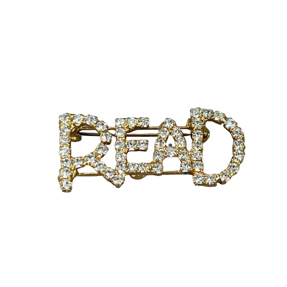 Gold Toned & Rhinestone ‘READ’ Teacher Pin